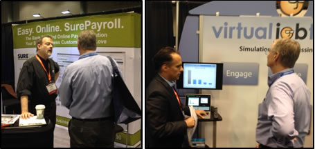 Terence getting briefings from SurePayroll and Virtual Job Tryout in the Expo